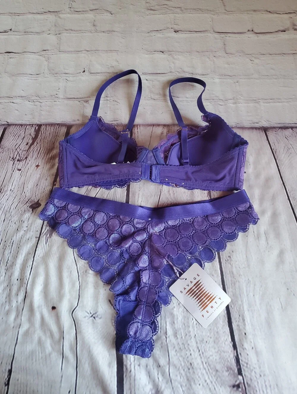 Savage‎ x Fenty Bra- 34B, Thong - Med Purple Lace Trim Underwire Sexy Romantic